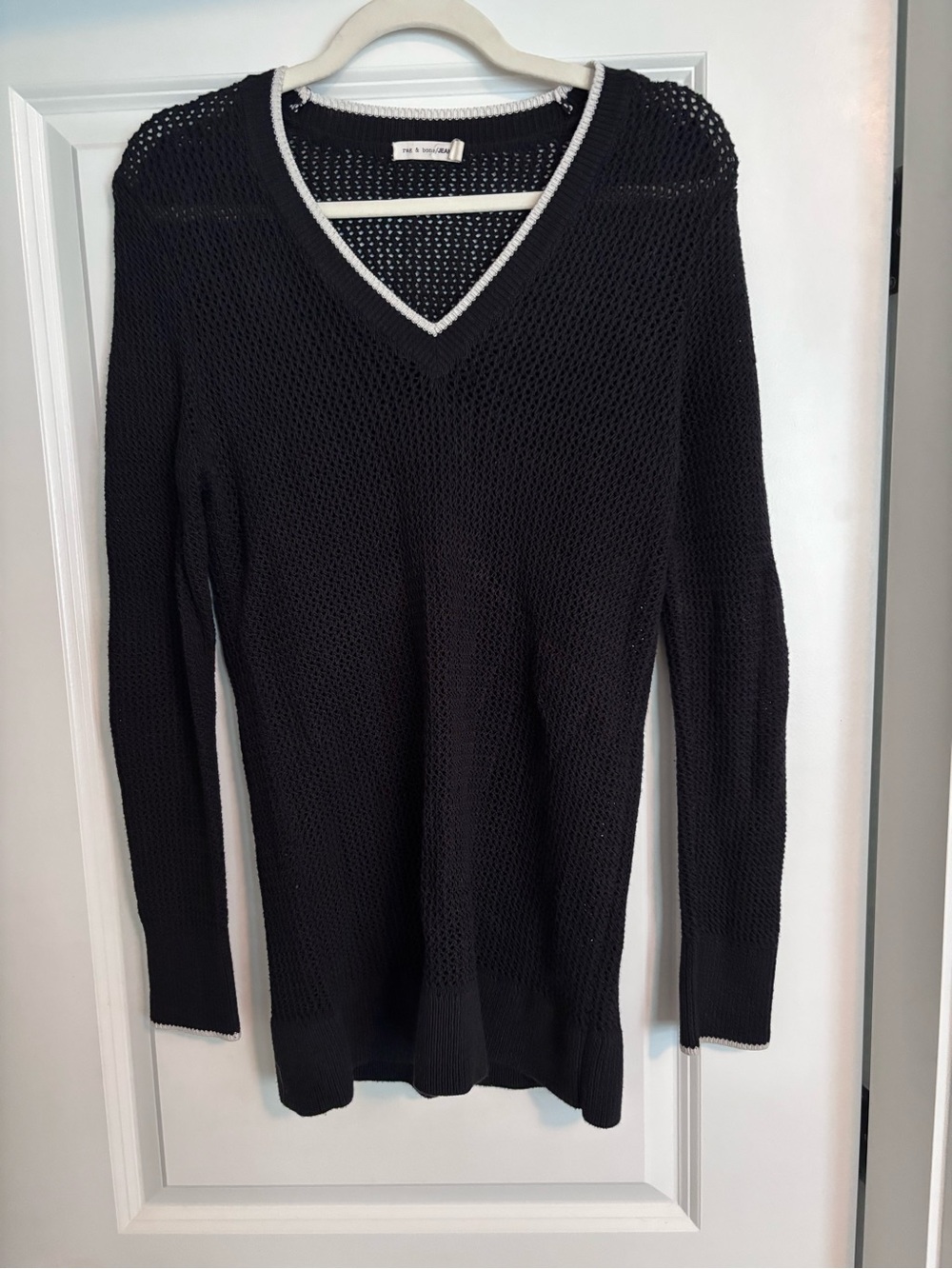 rag & bone Black Knit Sweater with White Trim
